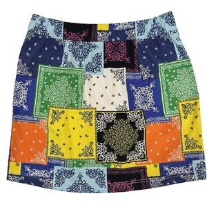 LIKE AN ANGEL Patchwork Bandana Mini Skirt Large Pull-On‎ Stretchy Boho Hippie